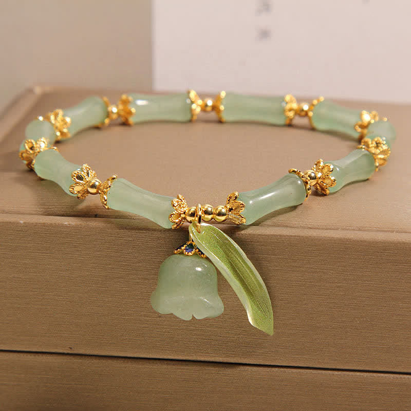 Buddha Stones Pulsera con dije de lirio del valle, aventurina verde y bambú para la buena suerte y el crecimiento. - image 6