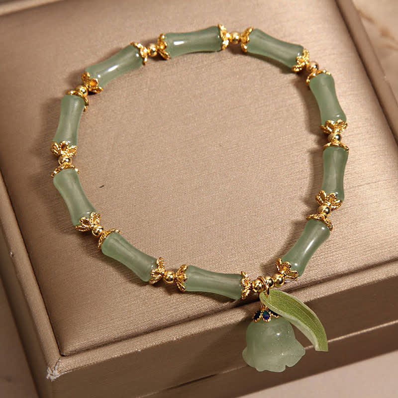 Buddha Stones Pulsera con dije de lirio del valle, aventurina verde y bambú para la buena suerte y el crecimiento. - image 2