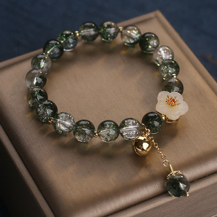 Buddha Stones Pulsera con dije de flor de jade blanco fantasma verde para atraer la riqueza - image 2