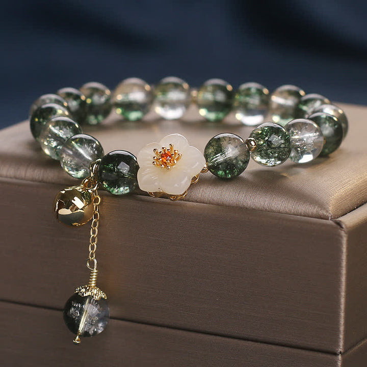 Buddha Stones Pulsera con dije de flor de jade blanco fantasma verde para atraer la riqueza - image 4