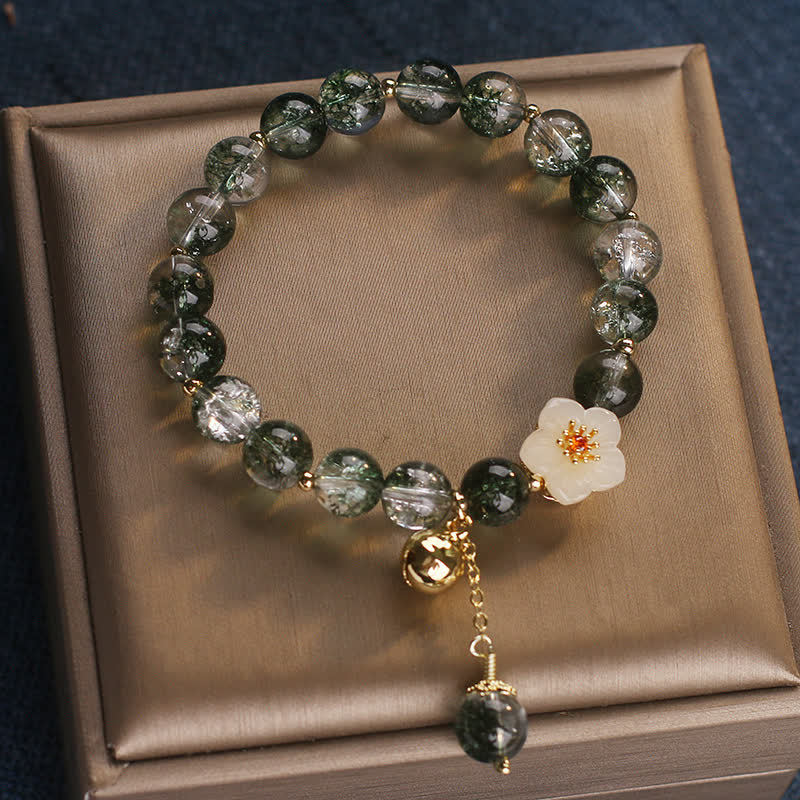 Buddha Stones Pulsera con dije de flor de jade blanco fantasma verde para atraer la riqueza - image 1