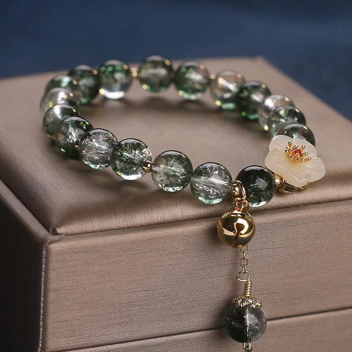 Buddha Stones Pulsera con dije de flor de jade blanco fantasma verde para atraer la riqueza - image 8