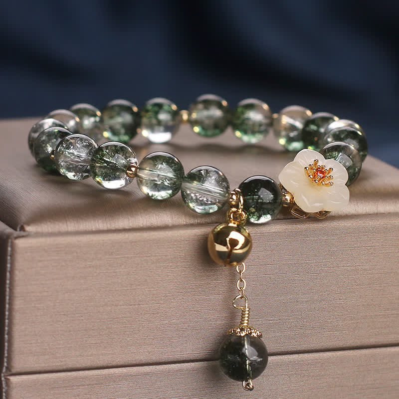 Buddha Stones Pulsera con dije de flor de jade blanco fantasma verde para atraer la riqueza - image 3