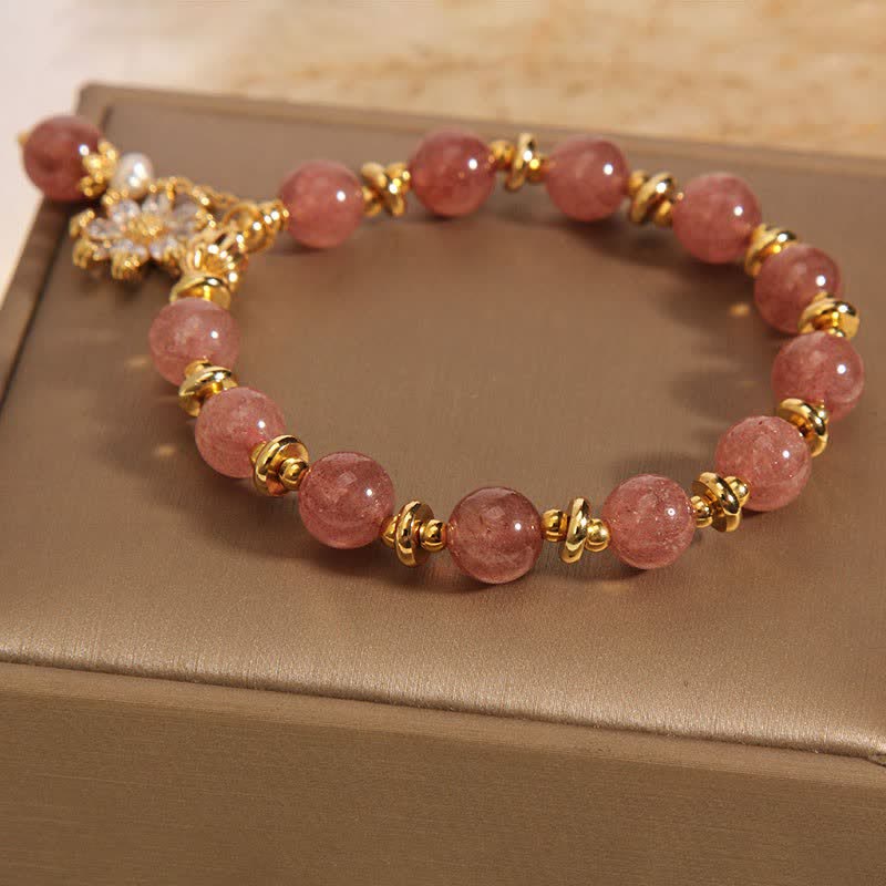 Buddha Stones Pulsera de perlas y cuarzo fresa con forma de margarita - image 7