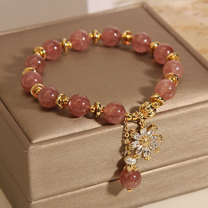 Buddha Stones Pulsera de perlas y cuarzo fresa con forma de margarita - image 8