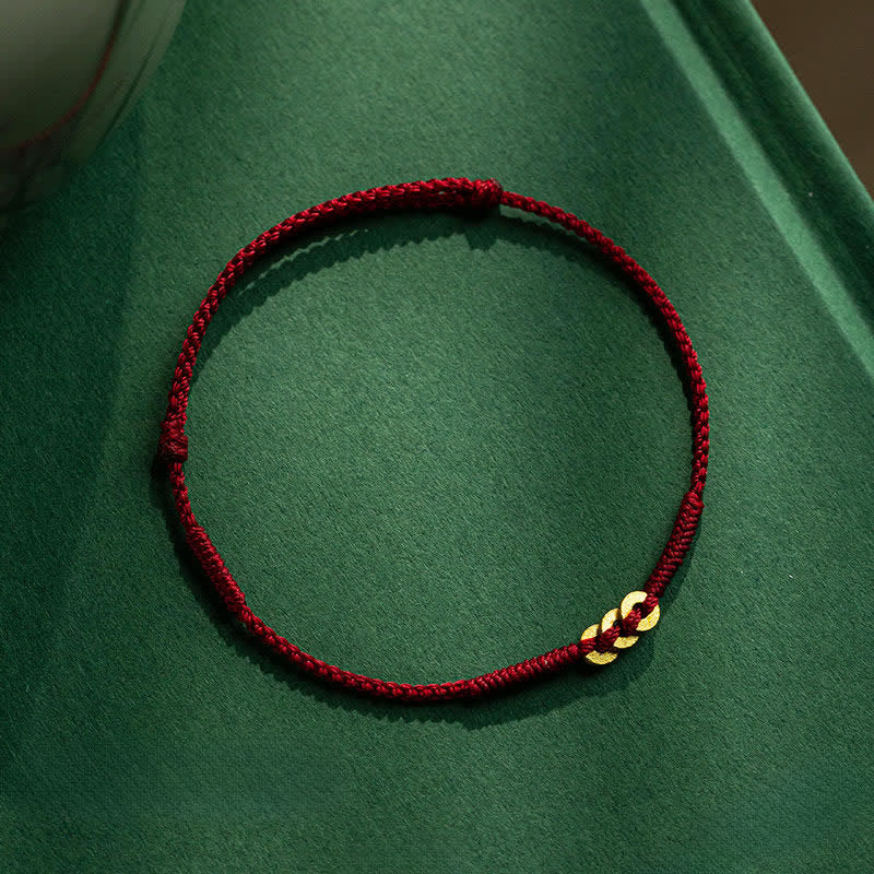 Buddha Stones Pulsera de la suerte tejida a mano con monedas de cobre y cordón multicolor rojo - Rojo (Circunferencia de la muñeca: 15-19 cm) - image 0