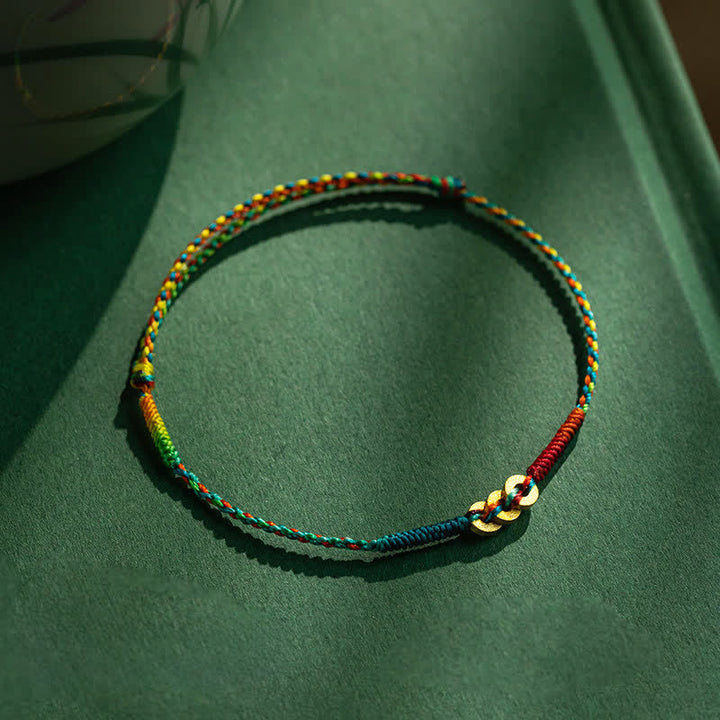 Buddha Stones Pulsera de la suerte tejida a mano con monedas de cobre y cordón multicolor rojo - Multicolor (circunferencia de la muñeca: 15-19 cm) - image 5