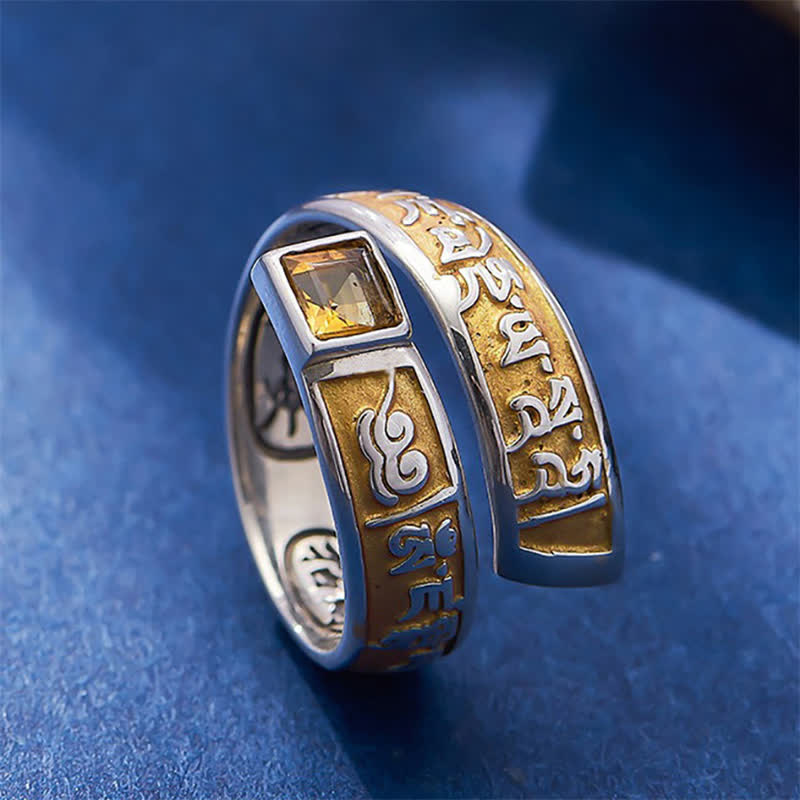 Buddha Stones Anillo ajustable tibetano de cobre con la sabiduría de conexión a tierra Om Mani Padme Hum. - image 1
