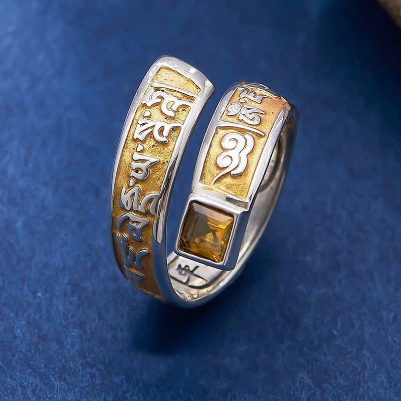 Buddha Stones Anillo ajustable tibetano de cobre con la sabiduría de conexión a tierra Om Mani Padme Hum. - Cobre - Aprox. 17,6 mm / US 7 (Ajustable) - image 0