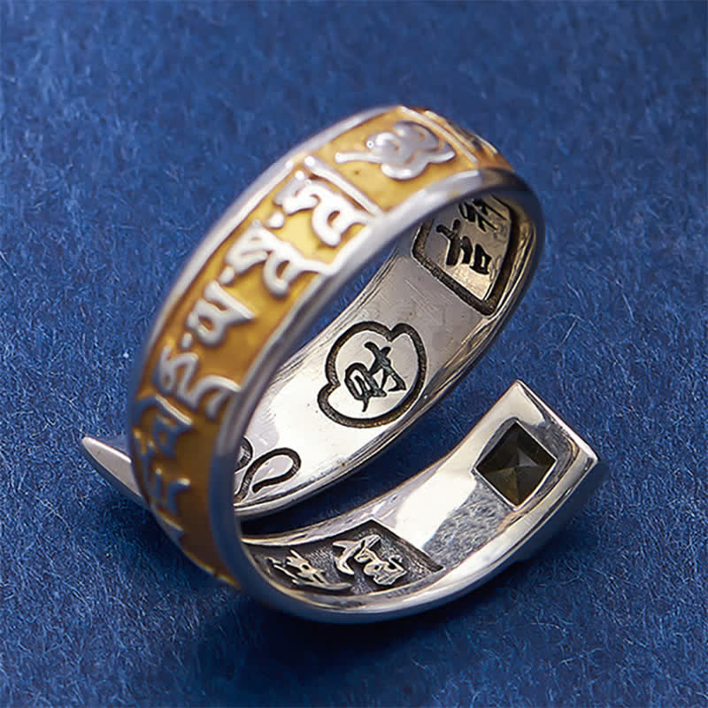 Buddha Stones Anillo ajustable tibetano de cobre con la sabiduría de conexión a tierra Om Mani Padme Hum. - image 3