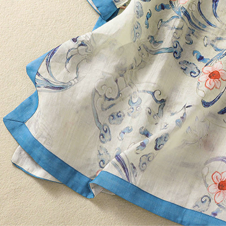 Buddha Stones Camisas de manga larga para mujer con estampado abstracto de botones de rana estilo vintage de Summer Tang - image 7
