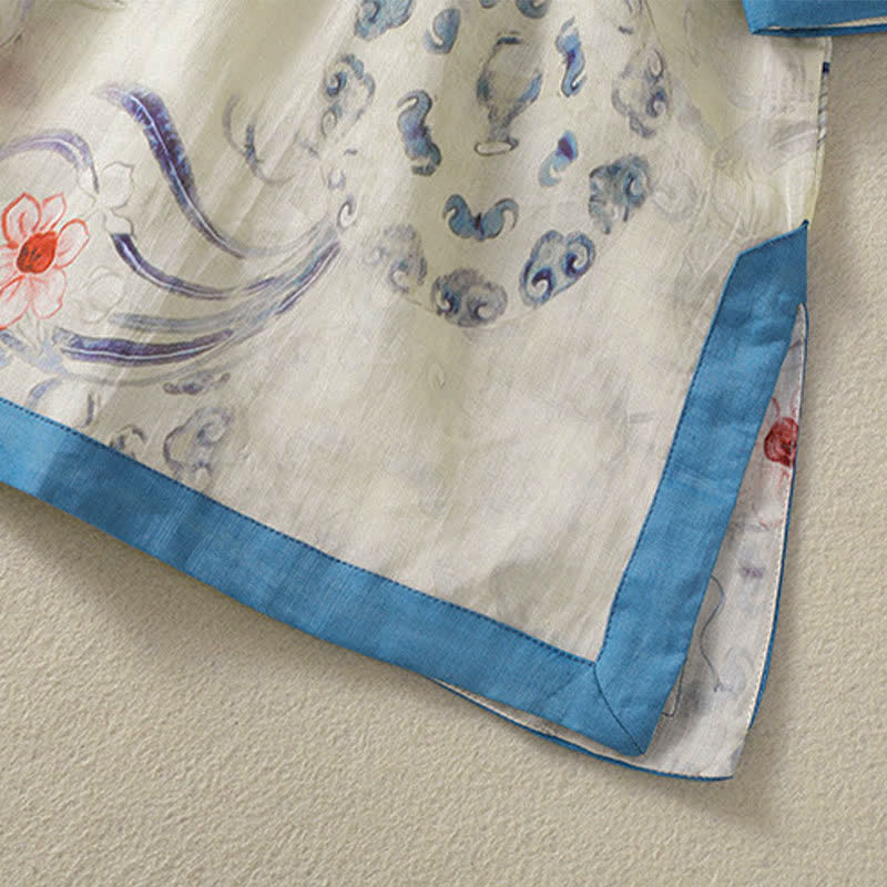 Buddha Stones Camisas de manga larga para mujer con estampado abstracto de botones de rana estilo vintage de Summer Tang - image 8