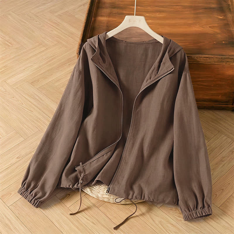 Buddha Stones Chaquetas de verano informales minimalistas con cordón ajustable para mujer, color liso y bolsillo. - Tierra de siena - US14, UK/AU18, EU46 (4XL) - image 0