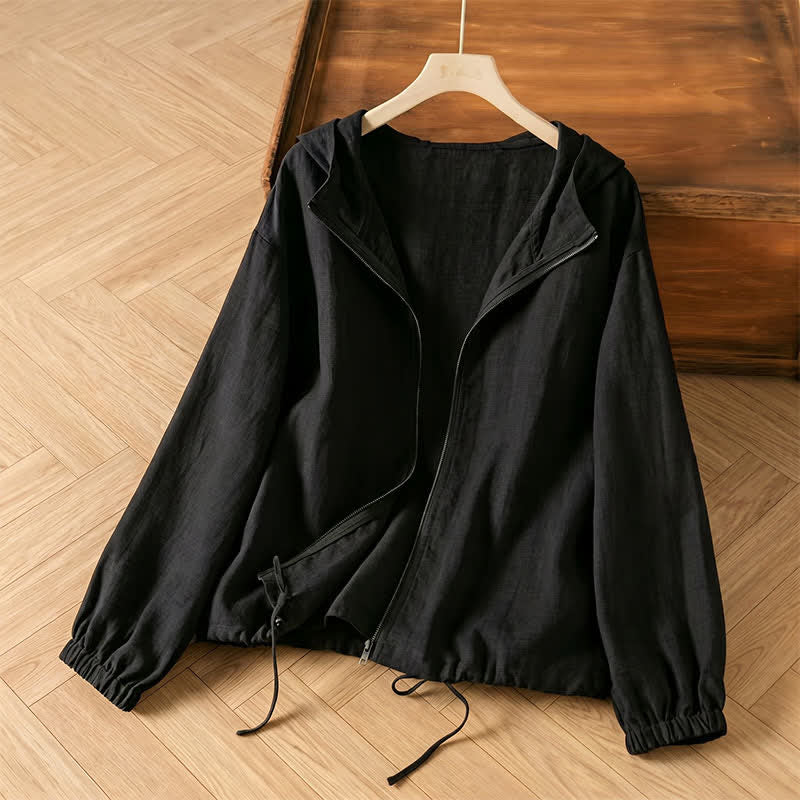 Buddha Stones Chaquetas de verano informales minimalistas con cordón ajustable para mujer, color liso y bolsillo. - Negro - US14, UK/AU18, EU46 (4XL) - image 1