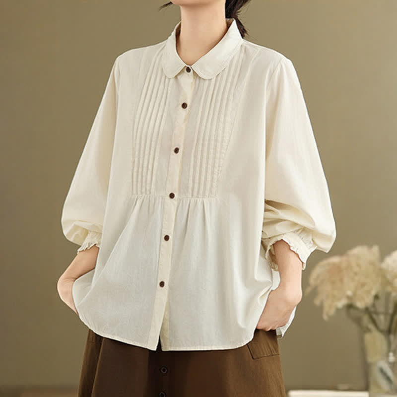 Buddha Stones Camisas de manga larga lisas con botones, estilo vintage informal de verano para mujer. - Blanco antiguo - US12, UK/AU16, EU44 (2XL) - image 13