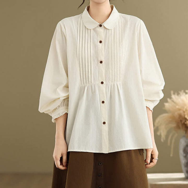 Buddha Stones Camisas de manga larga lisas con botones, estilo vintage informal de verano para mujer. - image 16