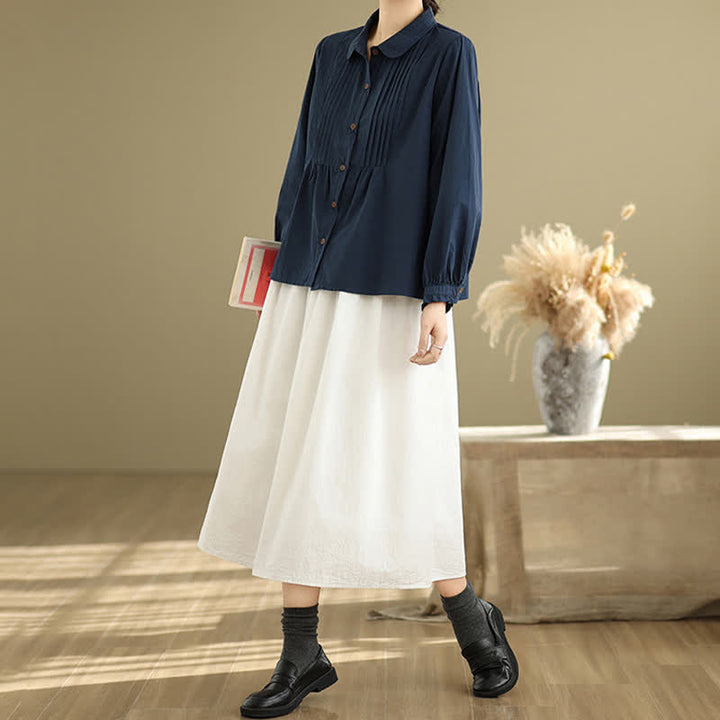 Buddha Stones Camisas de manga larga lisas con botones, estilo vintage informal de verano para mujer. - image 8
