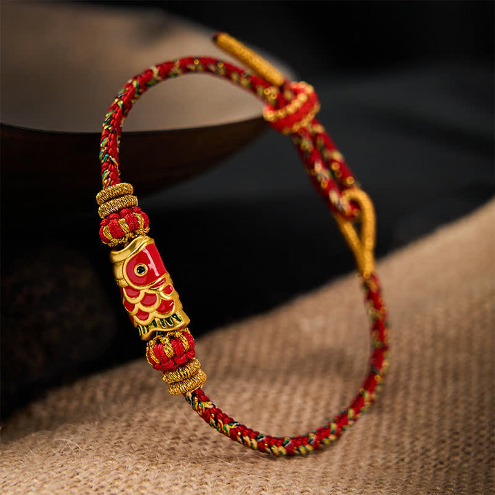 Buddha Stones Pulsera de hilo tejida a mano con diseño de pez koi para la buena suerte - image 13