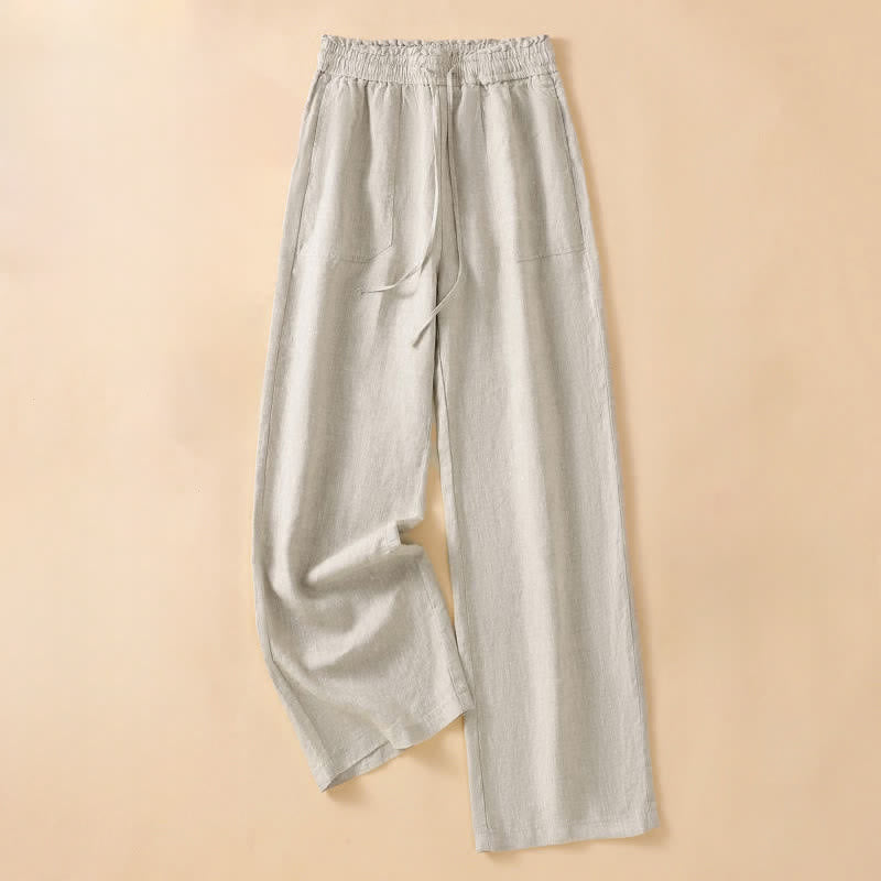 Buddha Stones Pantalones de verano informales minimalistas con cordón ajustable, color liso, hasta el tobillo, para mujer, pierna recta, con bolsillo. - Beige - US8-10, UK/AU12-14, EU40-42 (2XL) - image 0