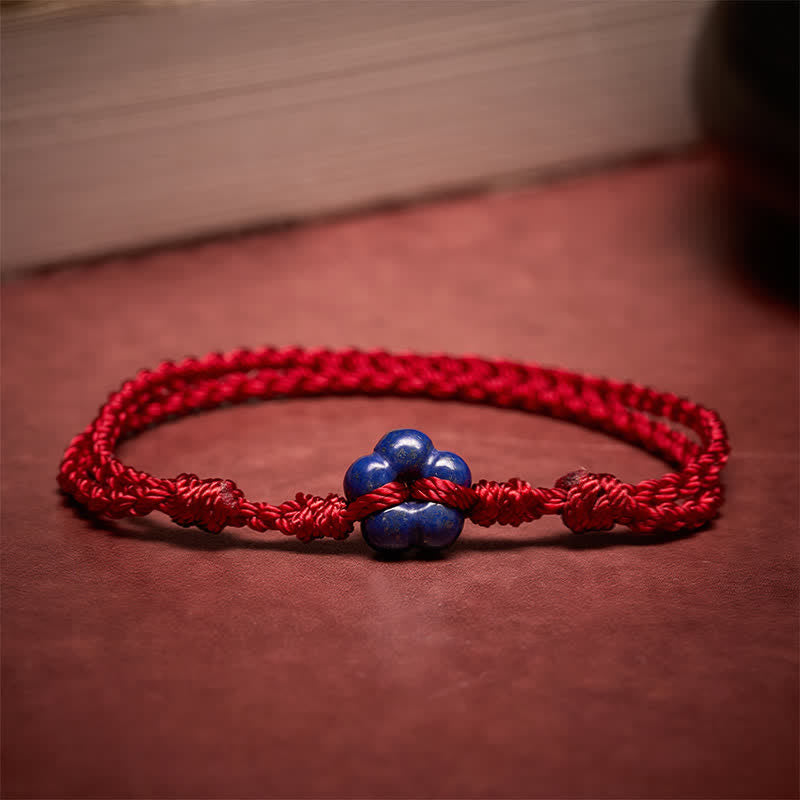 Buddha Stones Pulsera de la suerte tejida a mano con flores de lapislázuli rojo - Lapislázuli (circunferencia de la muñeca: 5,51-7,48 pulgadas / 14-19 cm) - image 0
