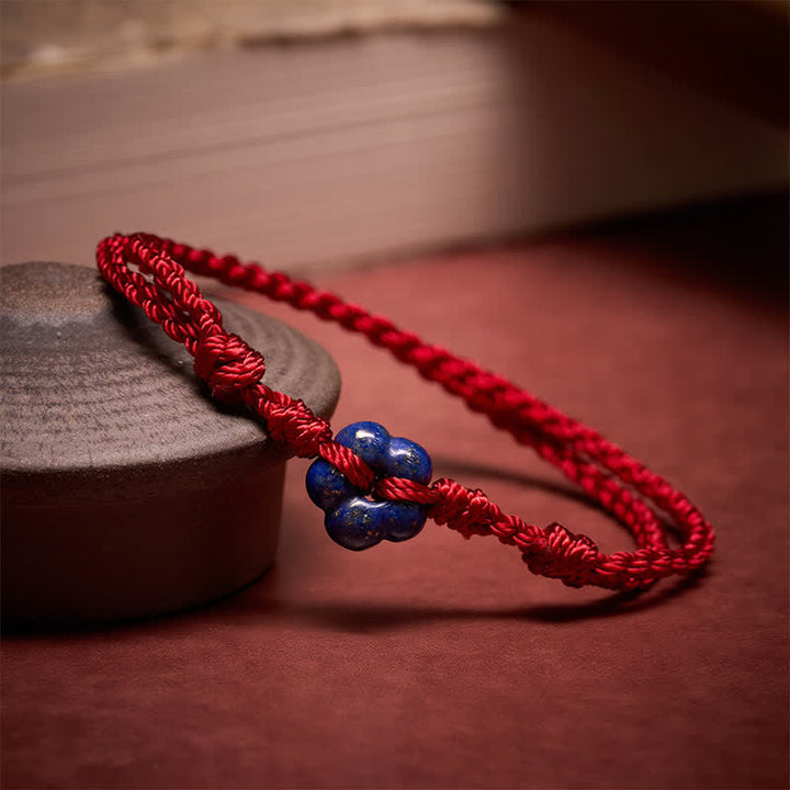 Buddha Stones Pulsera de la suerte tejida a mano con flores de lapislázuli rojo - image 2