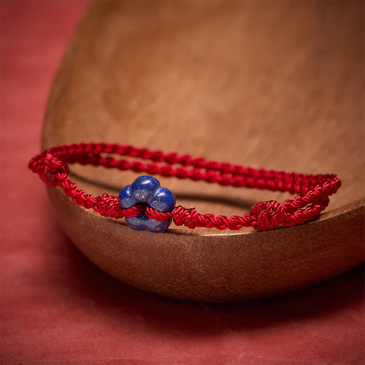 Buddha Stones Pulsera de la suerte tejida a mano con flores de lapislázuli rojo - image 3