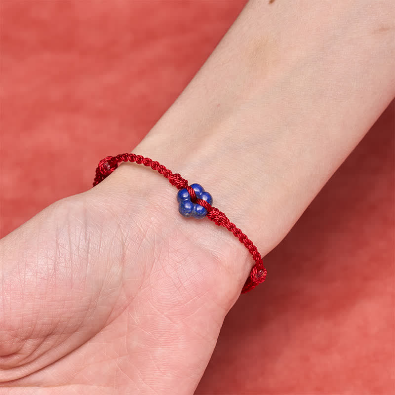 Buddha Stones Pulsera de la suerte tejida a mano con flores de lapislázuli rojo - image 5