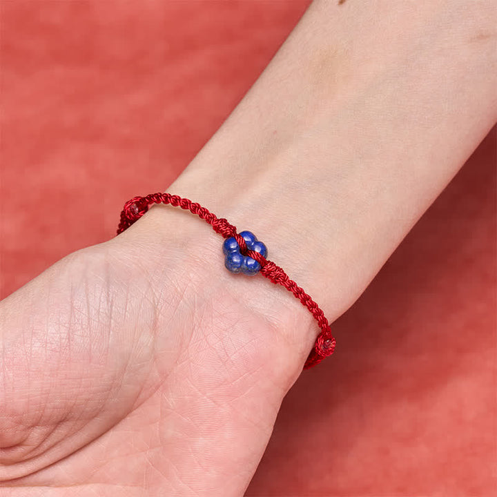 Buddha Stones Pulsera de la suerte tejida a mano con flores de lapislázuli rojo - image 5