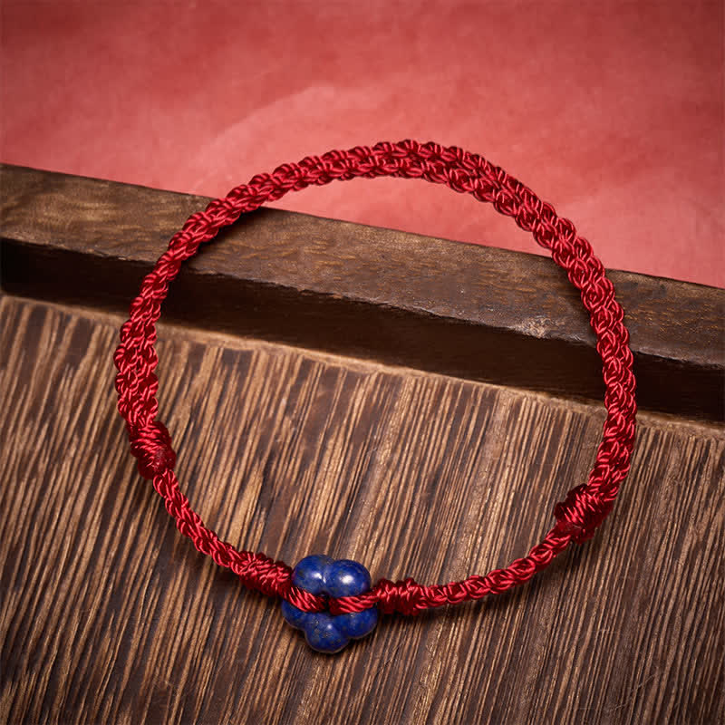 Buddha Stones Pulsera de la suerte tejida a mano con flores de lapislázuli rojo - image 1
