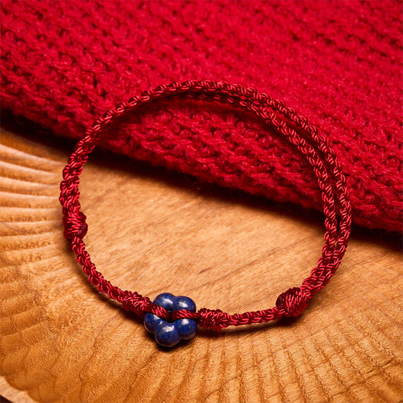 Buddha Stones Pulsera de la suerte tejida a mano con flores de lapislázuli rojo - image 4