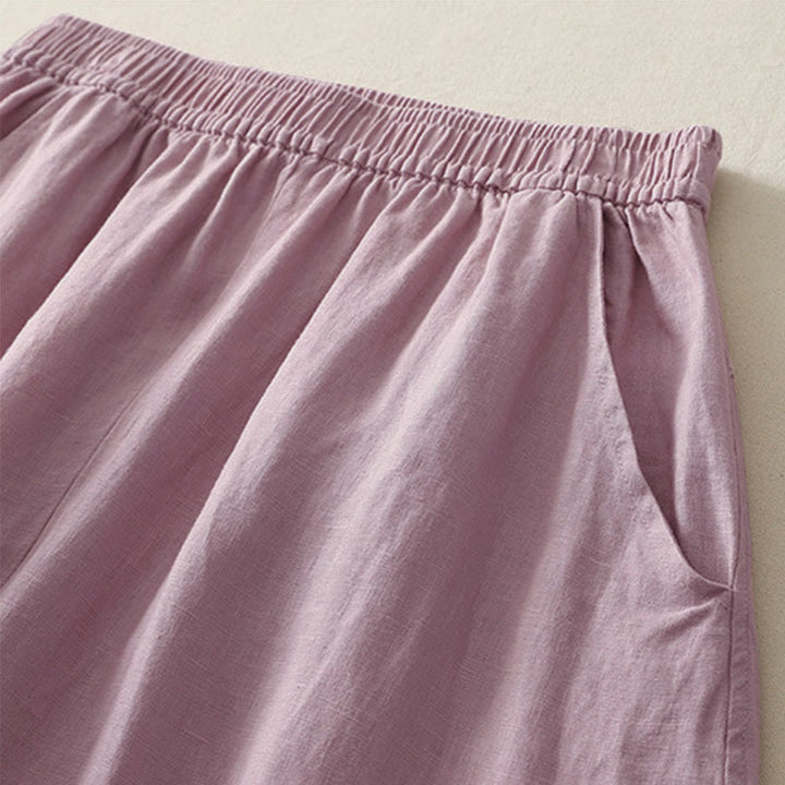 Pantalones de mujer de pierna ancha con bolsillos, color liso y cintura elástica, con estampado de Buddha Stones , ideales para el verano. - image 9