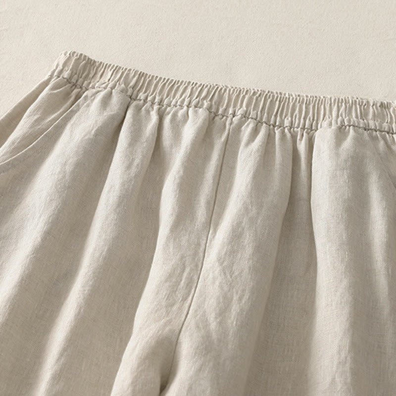 Pantalones de mujer de pierna ancha con bolsillos, color liso y cintura elástica, con estampado de Buddha Stones , ideales para el verano. - image 2