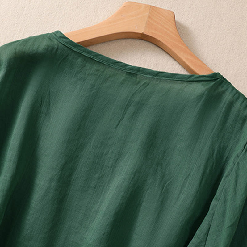 Camiseta de mujer con cuello redondo y mangas abullonadas, diseño floral liso y artístico de Buddha Stones. - image 21