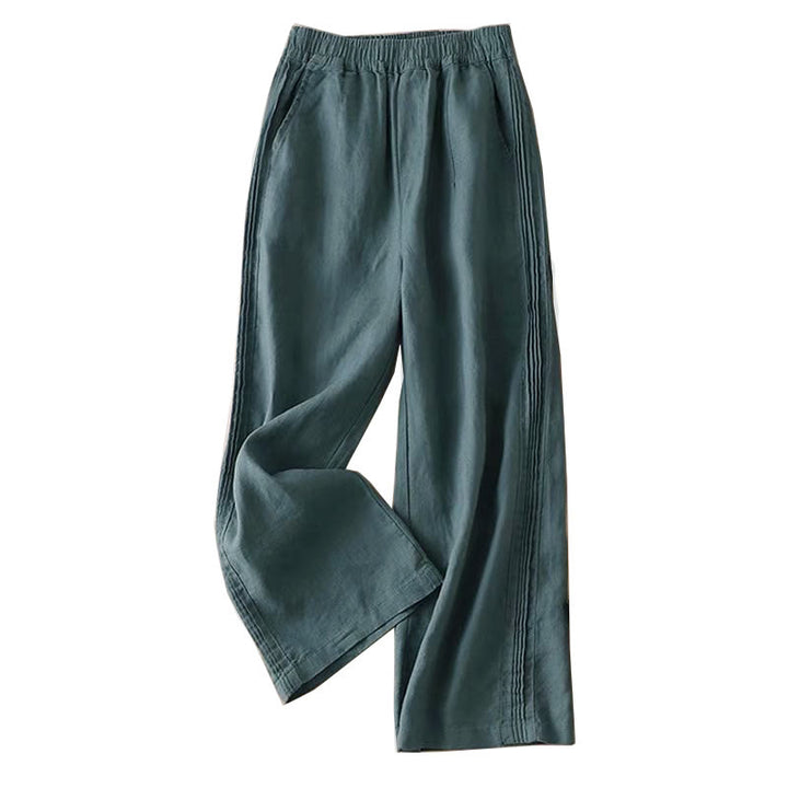 Pantalones de mujer de rayón con pliegues laterales, corte ancho y bolsillos, de color liso, estilo casual, con Buddha Stones. - image 11