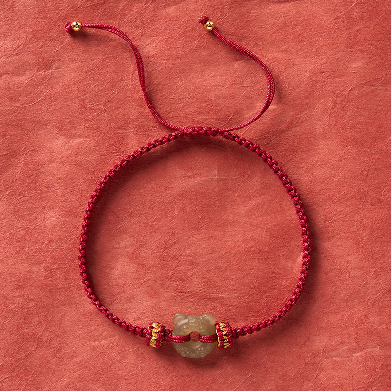 Buddha Stones Pulsera trenzada de hilo rojo con hebilla de paz y diseño de cabeza de tigre de jade - image 3