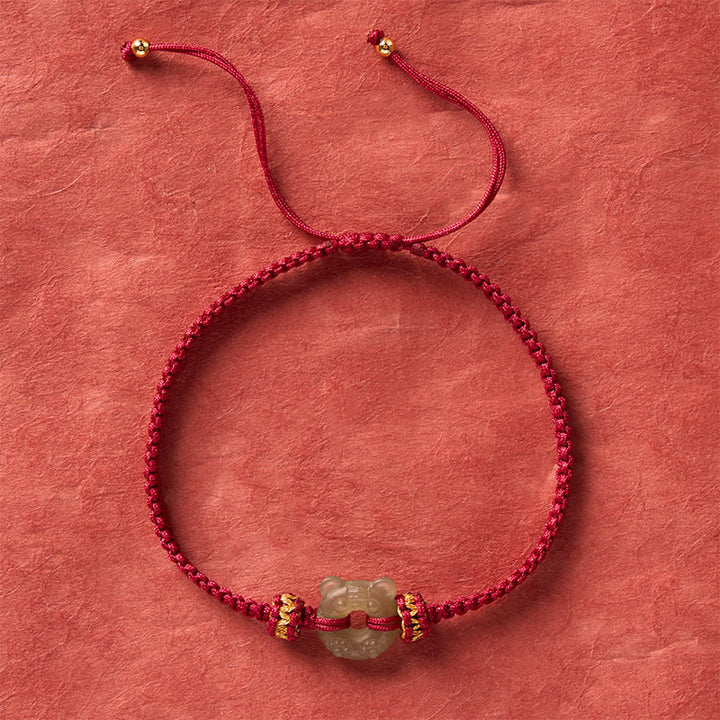 Buddha Stones Pulsera trenzada de hilo rojo con hebilla de paz y diseño de cabeza de tigre de jade - image 3