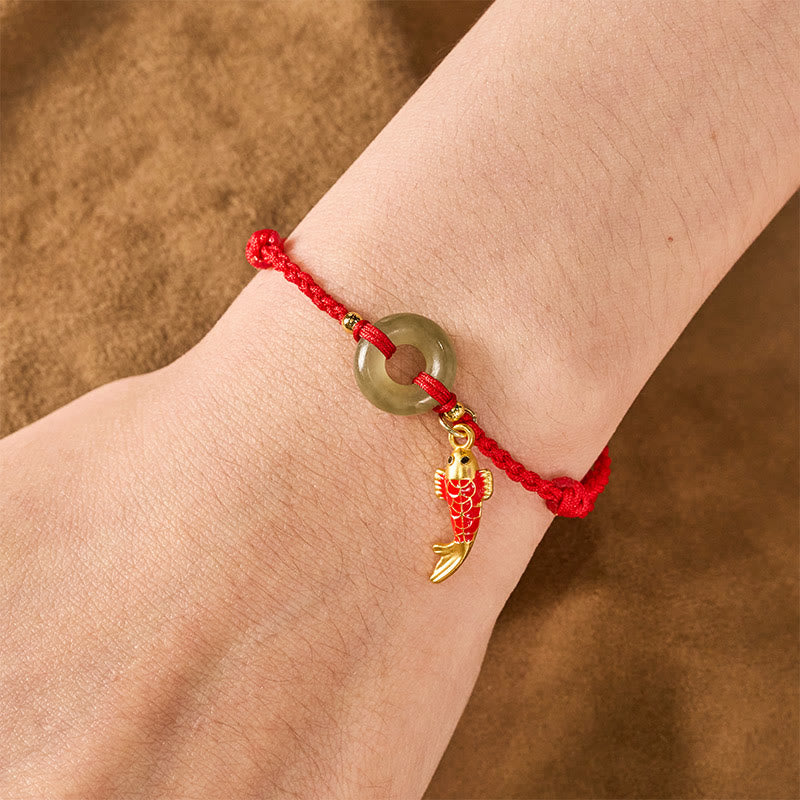 Buddha Stones Pulsera protectora con dije de pez koi, hebilla de la paz y cordón rojo de jade. - image 4