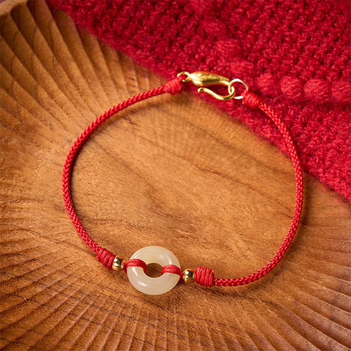 Buddha Stones Pulsera de la suerte con hebilla de jade Hetian, cierre de pez koi y cordón rojo - image 1