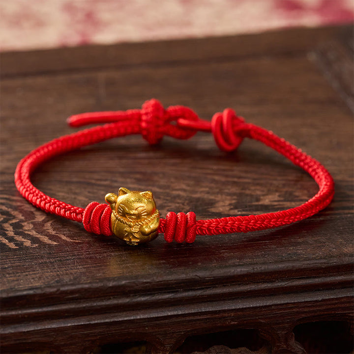 Buddha Stones Pulsera ajustable de cobre con hilo rojo y bendición del gato de la suerte - Rojo - 17-20 cm - image 9