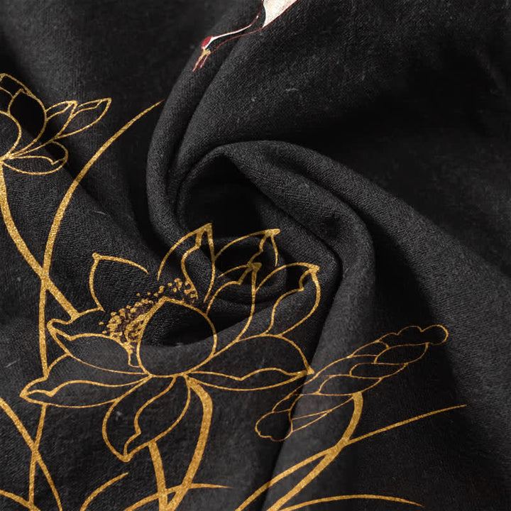 Buddha Stones Camisa de manga corta con medio botón para hombre, modelo Cotton Crane Golden Lotus. - image 14