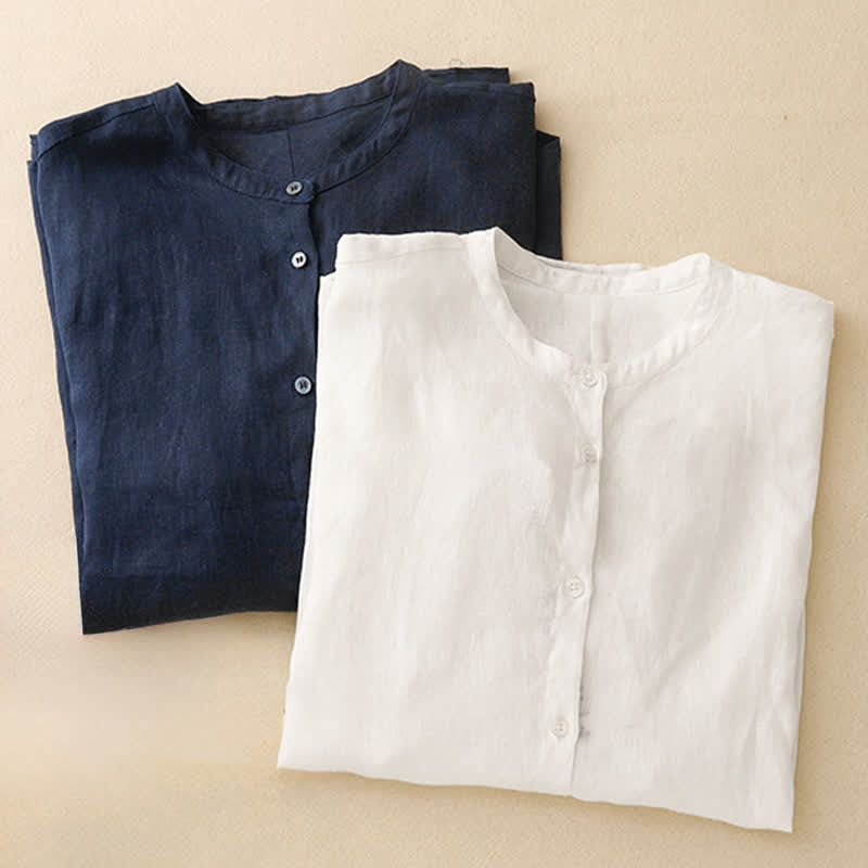 Buddha Stones Camisas de manga larga lisas para mujer, estilo Summer Tang, minimalistas, con cuello mandarín. - image 19