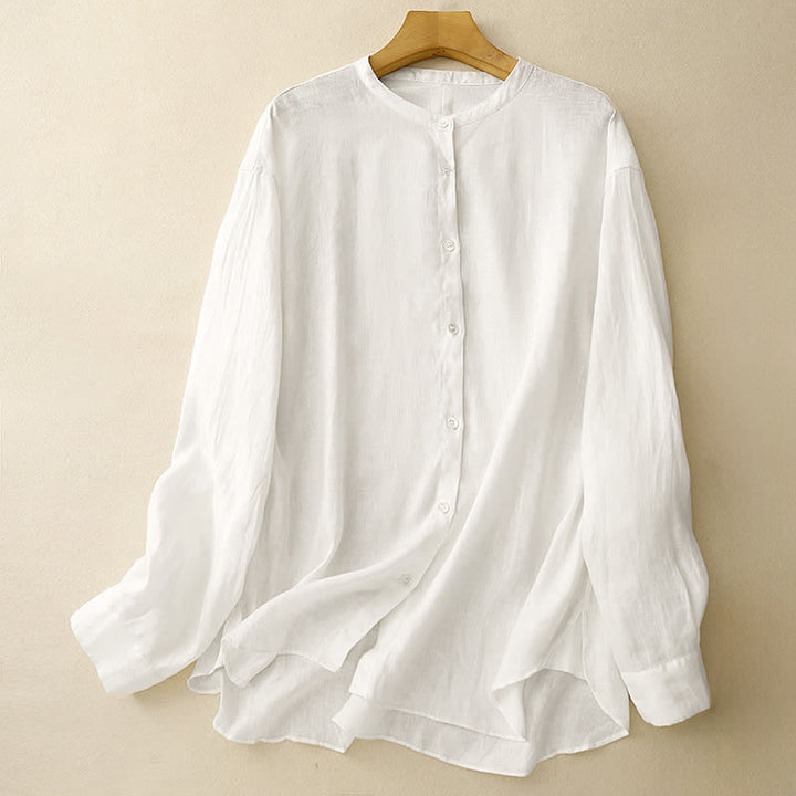 Buddha Stones Camisas de manga larga lisas para mujer, estilo Summer Tang, minimalistas, con cuello mandarín. - Blanco - US8-10, UK/AU12-14, EU40-42 (2XL) - image 8