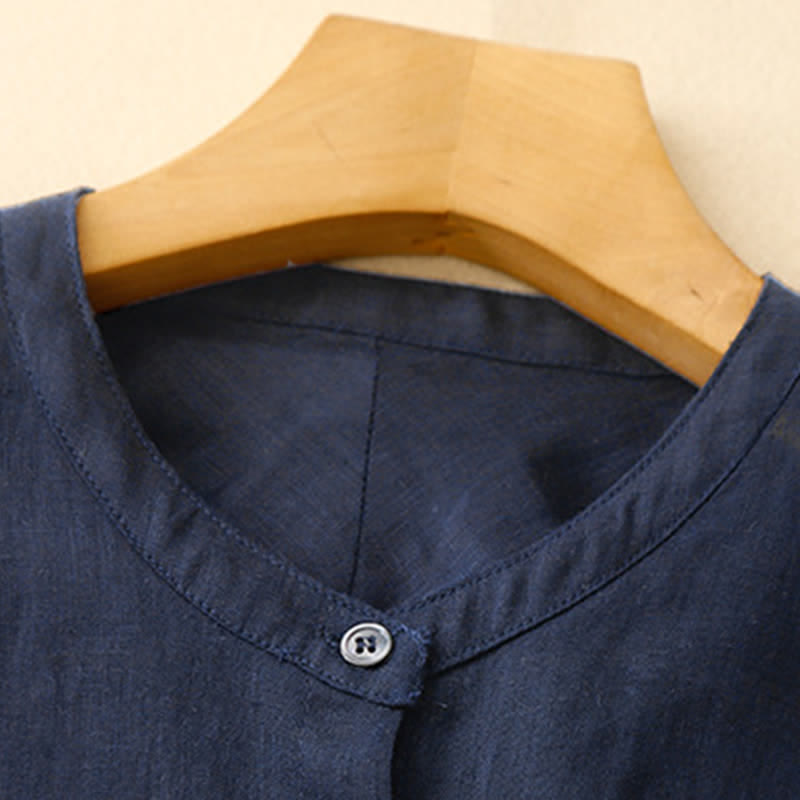 Buddha Stones Camisas de manga larga lisas para mujer, estilo Summer Tang, minimalistas, con cuello mandarín. - image 1