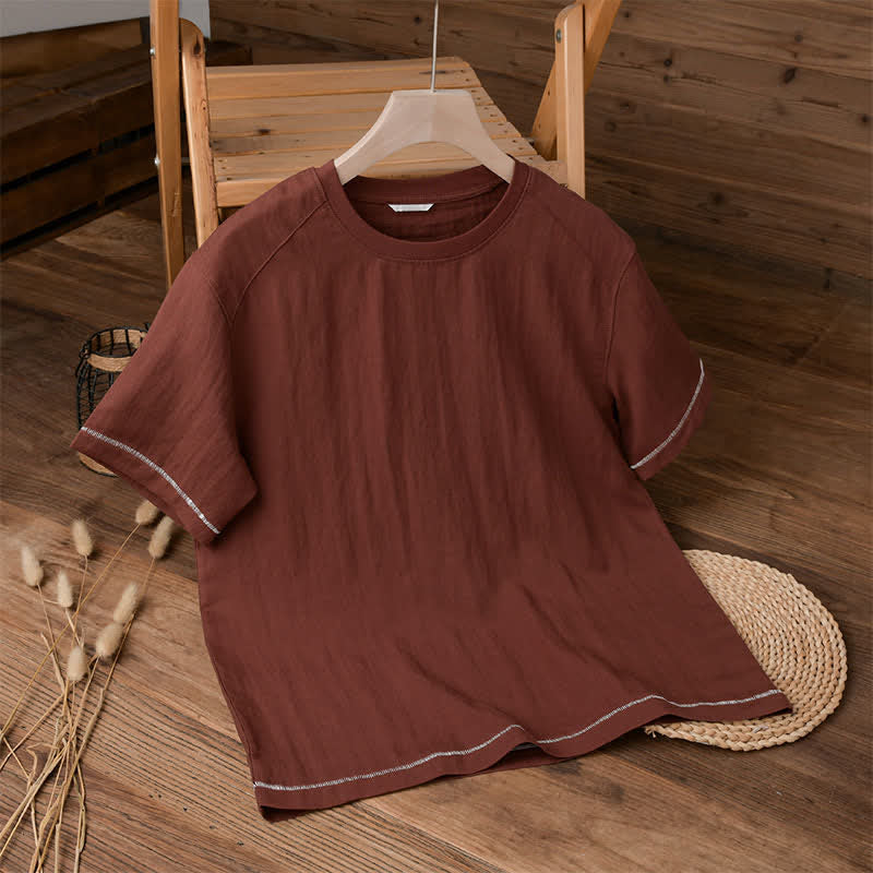 Buddha Stones Camisetas de manga corta para hombre, estilo casual veraniego vintage, de color liso y con efecto lavado. - Granate - US/UK/AU42, EU52 (3XL) - image 0