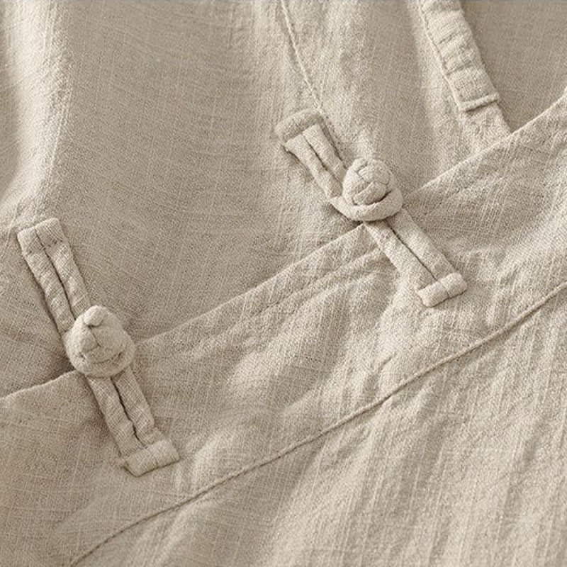 Buddha Stones Camisas de manga larga para mujer de estilo Tang minimalistas con cuello en V y botones de rana, ideales para primavera y verano. - image 2