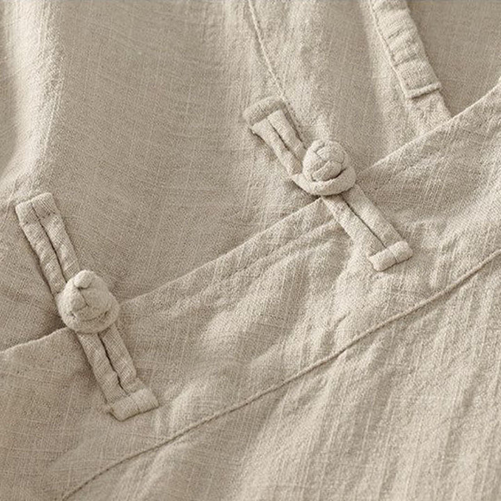 Buddha Stones Camisas de manga larga para mujer de estilo Tang minimalistas con cuello en V y botones de rana, ideales para primavera y verano. - image 2