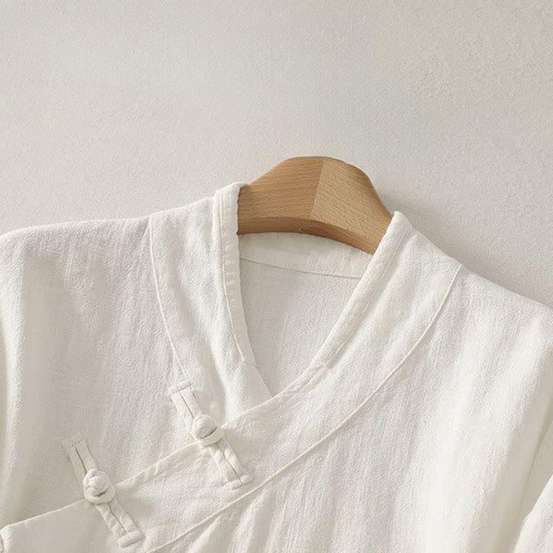 Buddha Stones Camisas de manga larga para mujer de estilo Tang minimalistas con cuello en V y botones de rana, ideales para primavera y verano. - image 11
