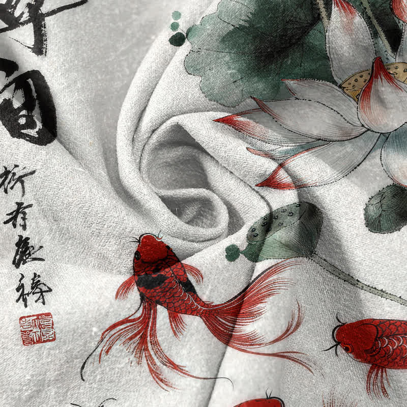 Buddha Stones Pantalones de hombre de algodón con estampado de peces koi y efecto lavado a la tinta, corte cónico y bolsillos. - image 3