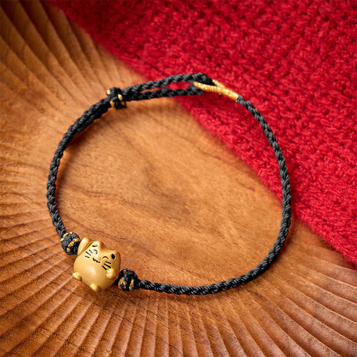 Buddha Stones Pulsera de energía protectora con forma de gato de la suerte de cobre y cuerda roja - image 13