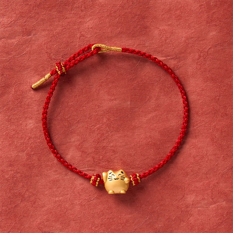 Buddha Stones Pulsera de energía protectora con forma de gato de la suerte de cobre y cuerda roja - image 11